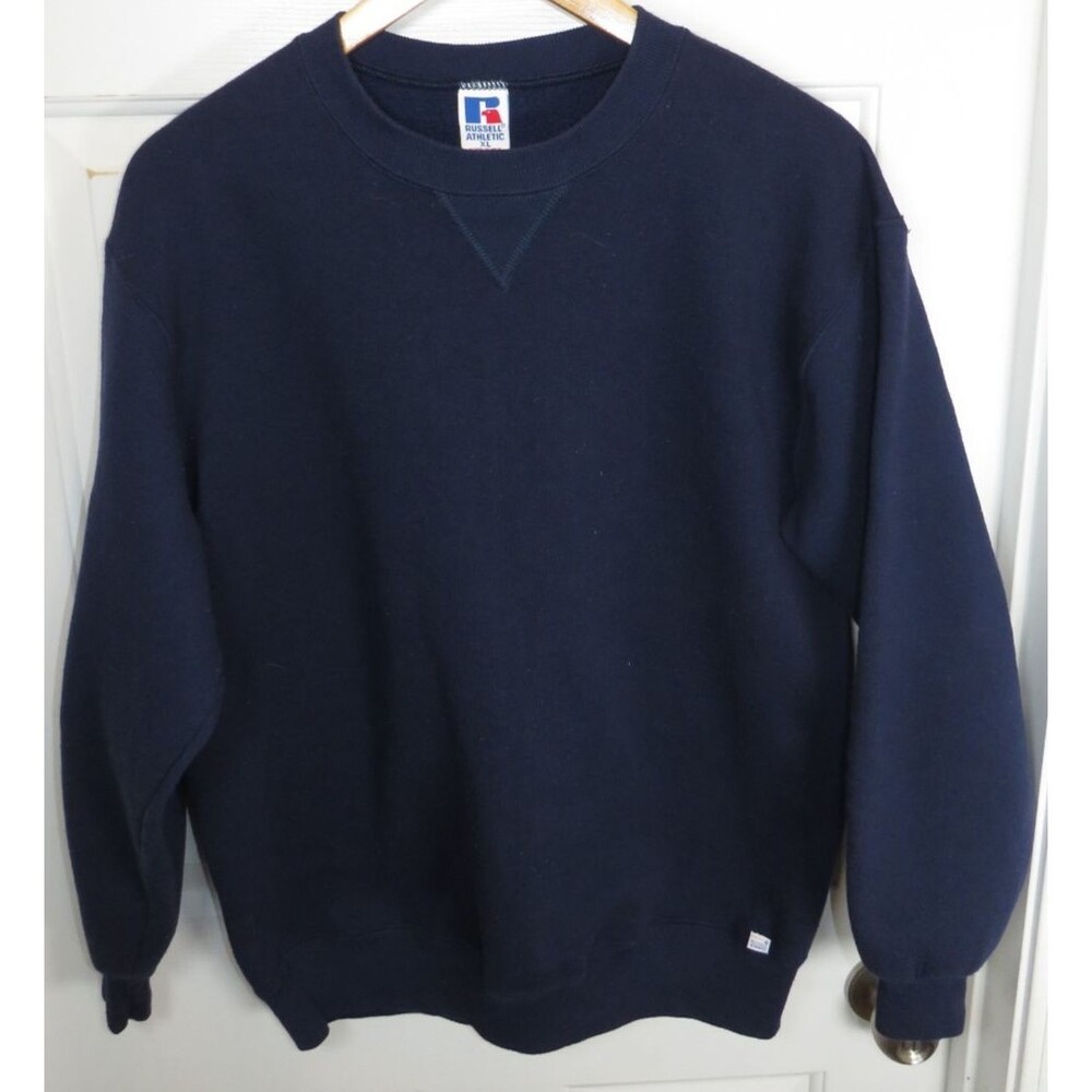 Vintage Russell Athletic Sweatshirt Crewneck Navy Blue Blank Made In USA XL